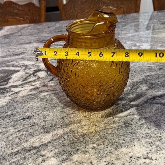 vintage Anchor Hocking Lido Milano Honey Gold Crinkle Glass Ball Pitcher - Picture 8 of 8
